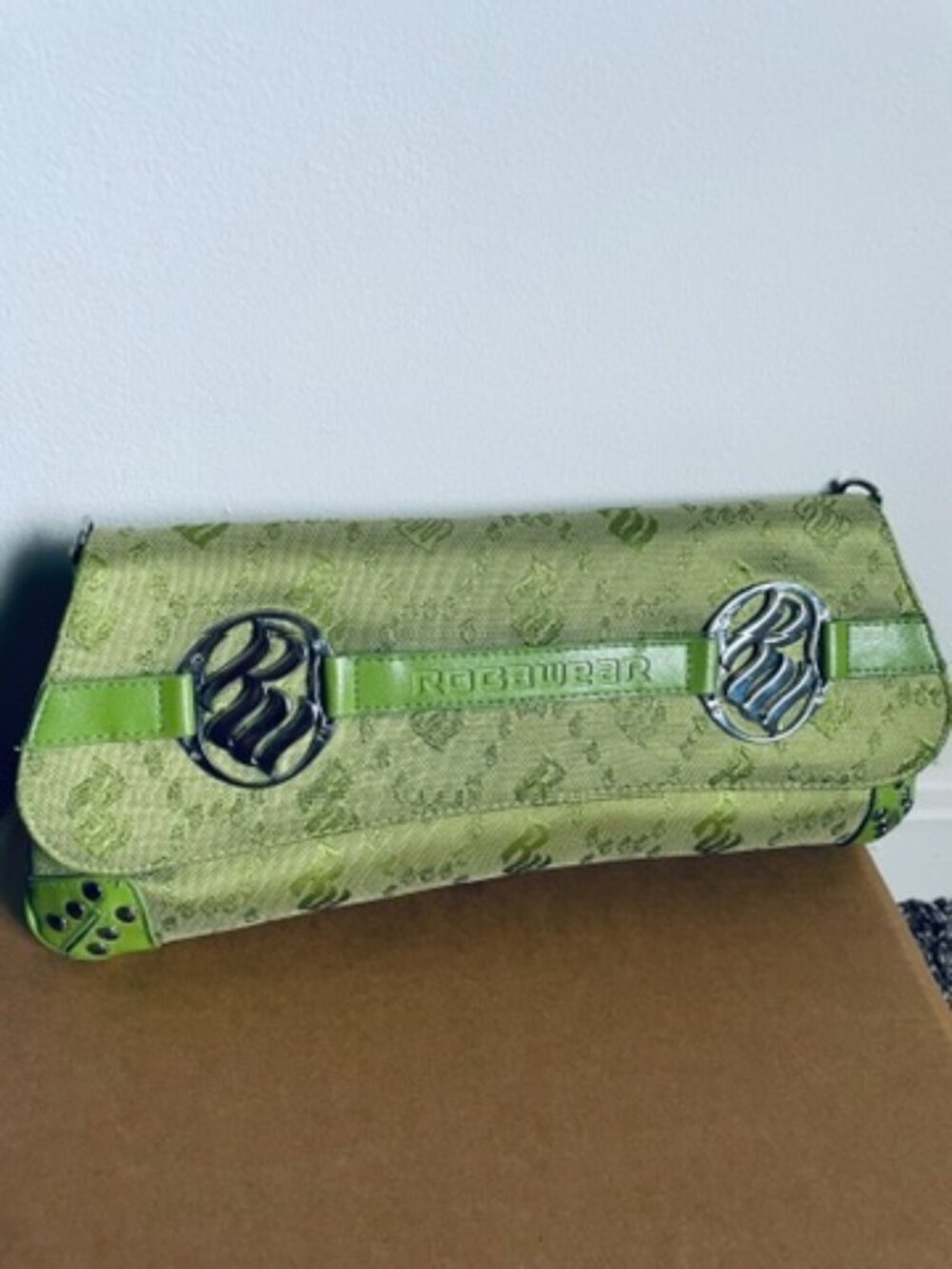 ROCAWEAR Vintage Y2K lime green monogram clutch bag